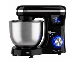 Vivid Green 2000W Keukenrobot - 6.2L - Display & Instelbare Timer - Mixer met Mengkom - Keukenmachine - Keukenmixer - Zwart