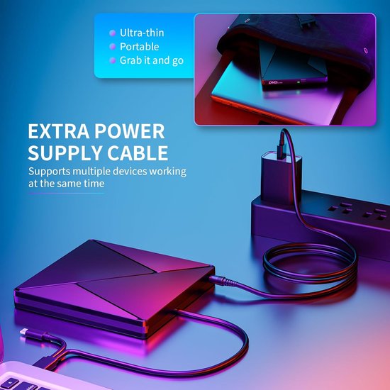 Externe cd/dvd-drive/cd/dvd-station met USB 3.0 en USB-C, draagbare CD/DVD/-RW/ROM-schijven, stabiel voor pc/laptops/Windows 11/10/8/7/XP/Vista/Linux/MacOS — afbeelding 4