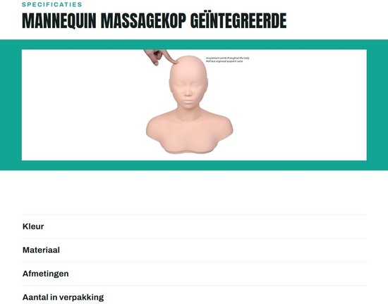 Dailygoods- Massagekop met schouders - Hoogwaardig PVC - Acupunctuurpunten - Schoonheidstraining - Massagepraktijk - Afmetingen 39,5x36,5x18,5cm - Mannequin van Dailygoods — afbeelding 5