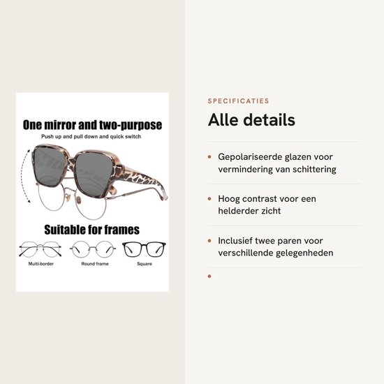 Zonnebril Gepolariseerd - Zonnebril Dames/Heren - UV-bescherming - 2 Paar - Luipaardpatroon - Extra Groot Frame — afbeelding 2