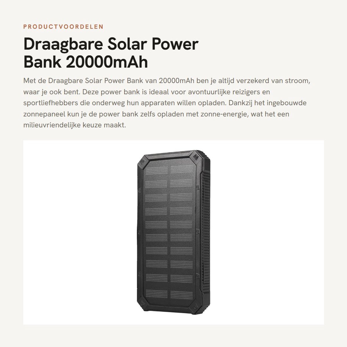 Dailygoods- Powerbank 20000 mAh Grote Capaciteit - Solar Powerbank - Dubbele USB-poorten - Draagbare Oplader - Snelle Zonne-oplading - Geschikt voor Sport en Reizen - Zonne-energie Powerbank – foto 5