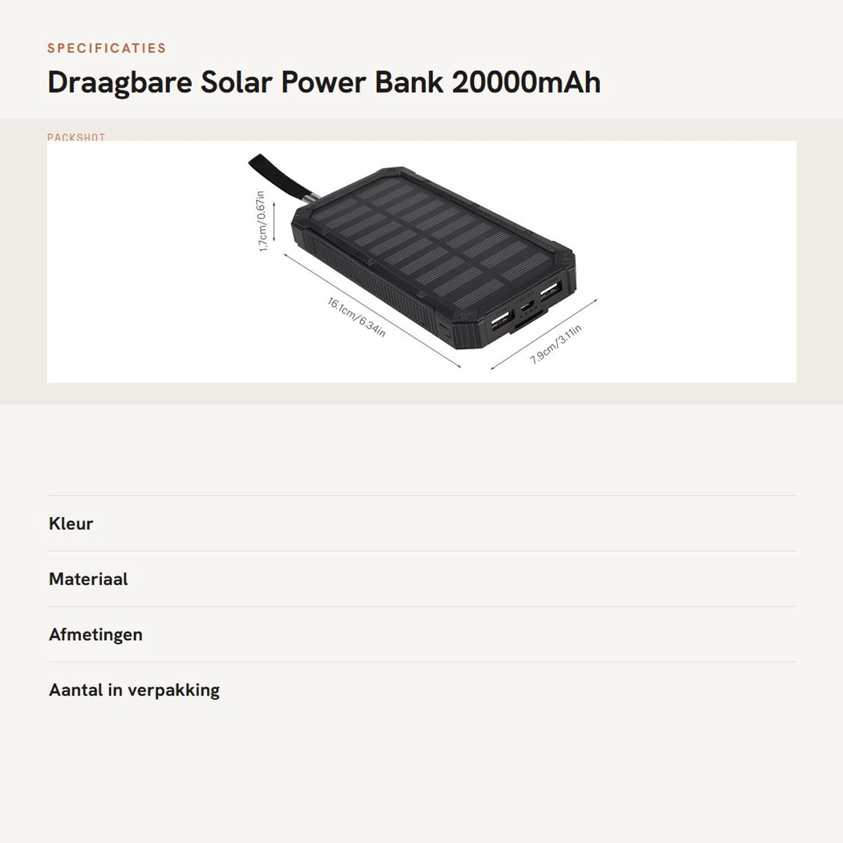 Dailygoods- Powerbank 20000 mAh Grote Capaciteit - Solar Powerbank - Dubbele USB-poorten - Draagbare Oplader - Snelle Zonne-oplading - Geschikt voor Sport en Reizen - Zonne-energie Powerbank – foto 4