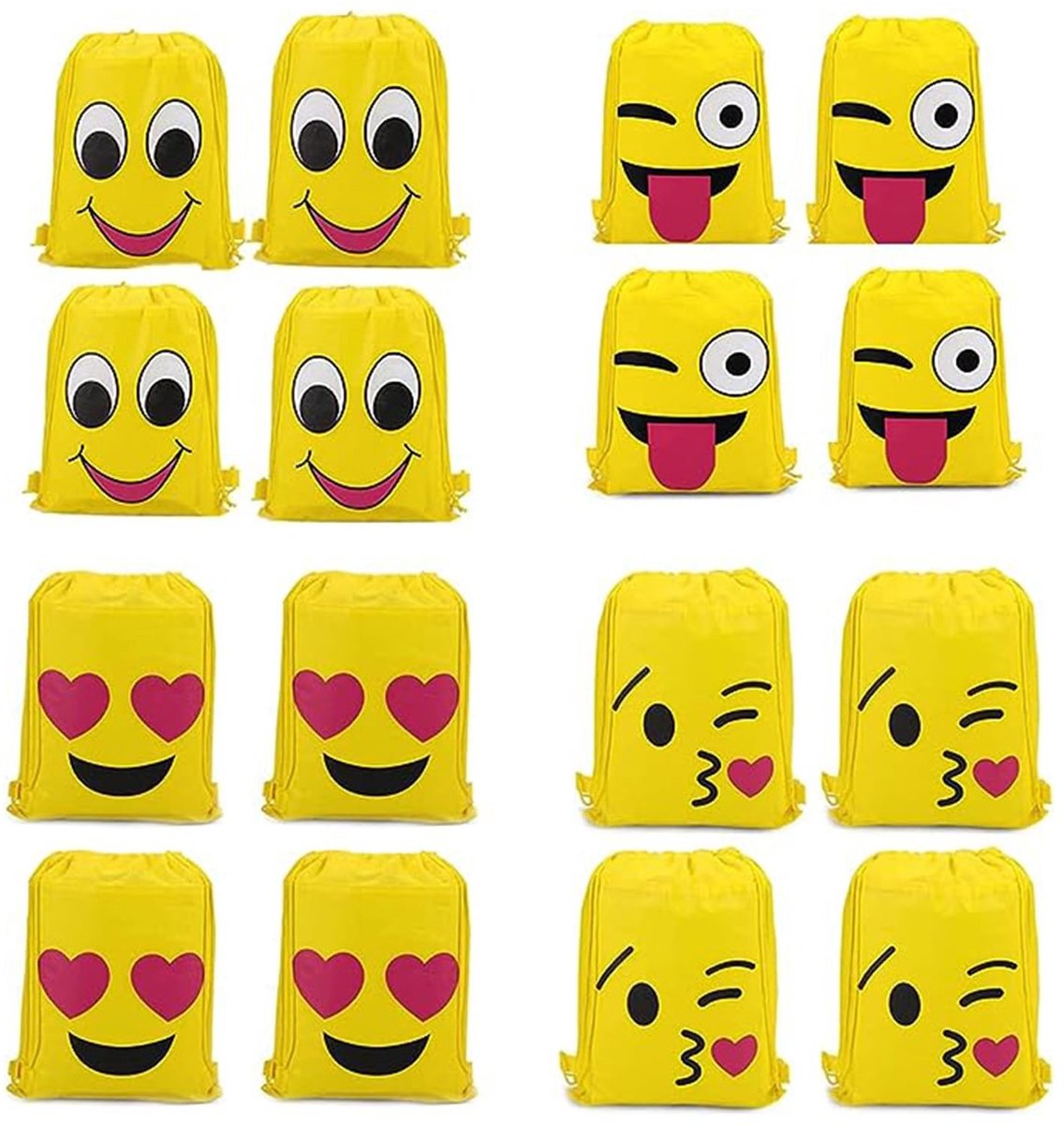 Dailygoods- Tassen met Trekkoord - 16 Stuks - Emoji/Rugzakken - Sporttas/Kindertas - Licht Waterdicht - Verjaardagscadeau/Decoratie - 13.4 x 10.63 inch - Rugzak