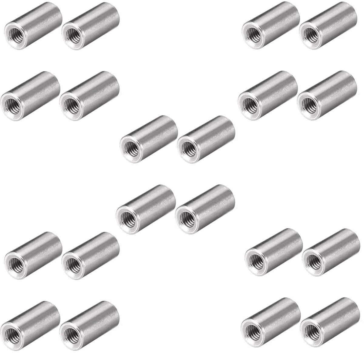 Dailygoods- Moer 20 Stuks - Roestvrij Stalen Moerverbinders - M6 10x12mm - Cilindrische Moeren - Slijtvast - Duurzaam Materiaal - Moerverbinder