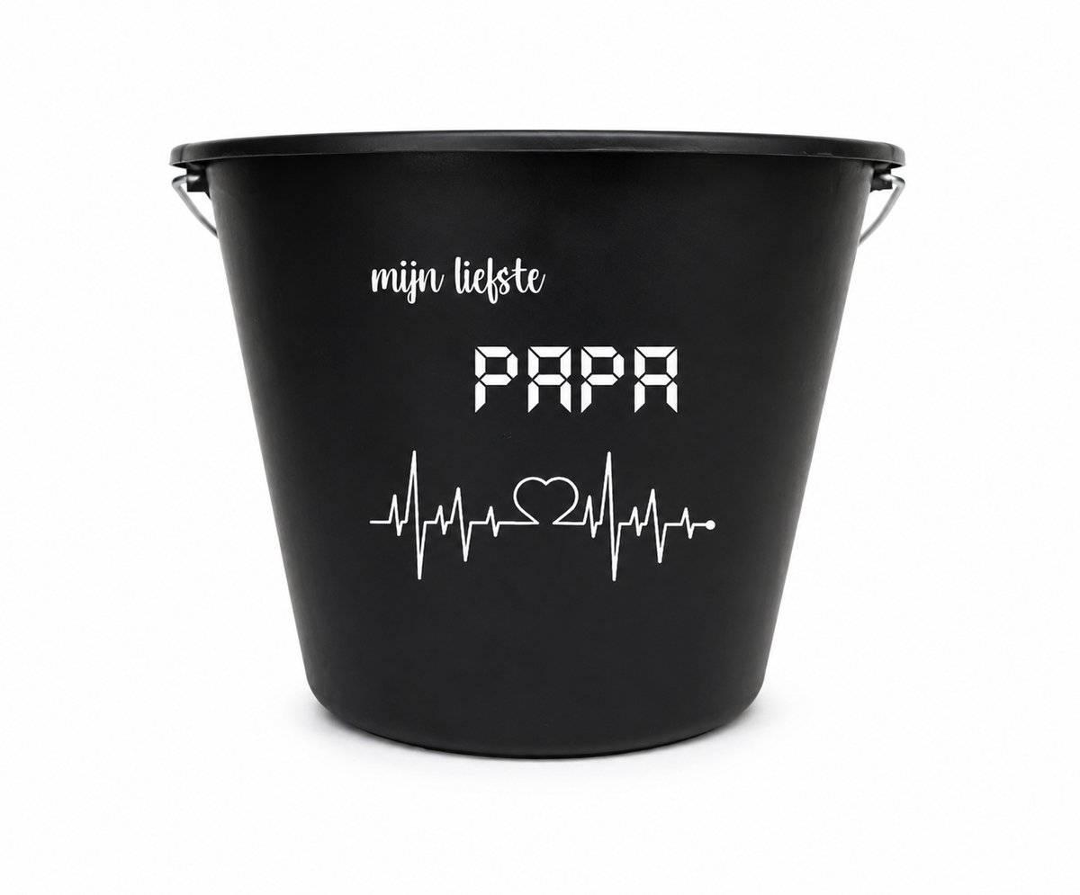 Bedrukte emmer voor de liefste papa met hartslag, Bedrukte emmer, Emmer met hartslag, Emmer liefste papa, Papa, Vaderdag, Hartslag, Tuinemmer, Sopemmer