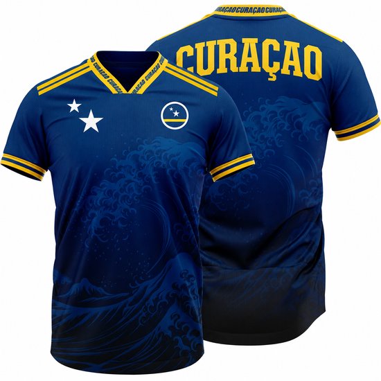 Trinewear WK T-shirt “Blue Wave” – Curaçao geïnspireerd – unisex – blauw 140