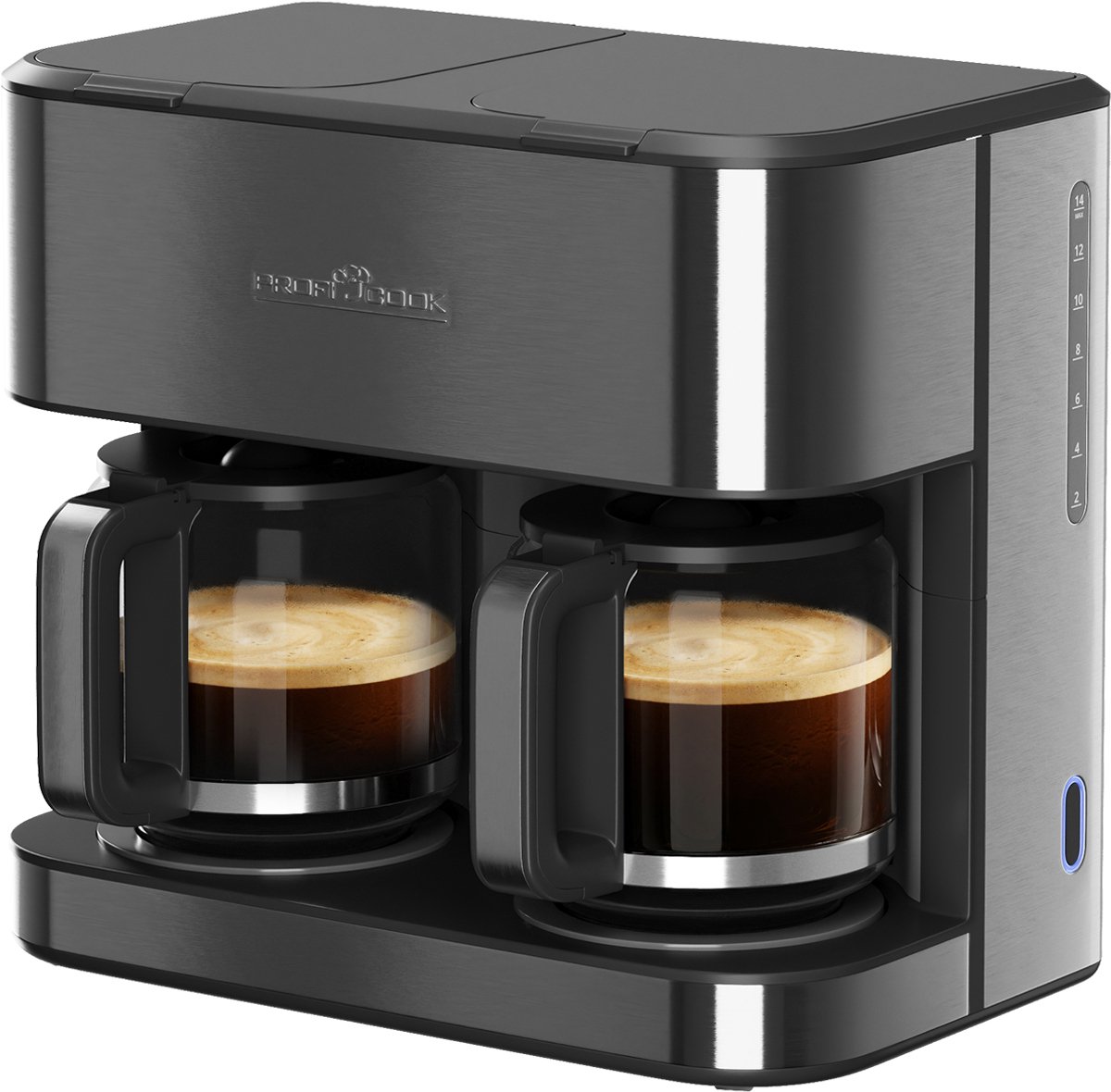 ProfiCook KAD 1308 Dark Inox - Dubbele Filter-koffiezetapparaat - 2x 14-16 kop - glazen kan