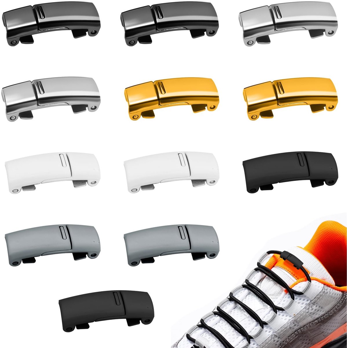 Dailygoods- Schoenveters Magneet 12 Stuks - Snelle Sluiting - Elastische Veters - Geschikt voor Sneakers - Betrouwbare Bevestiging - 6 Kleuren - Schoenlussen