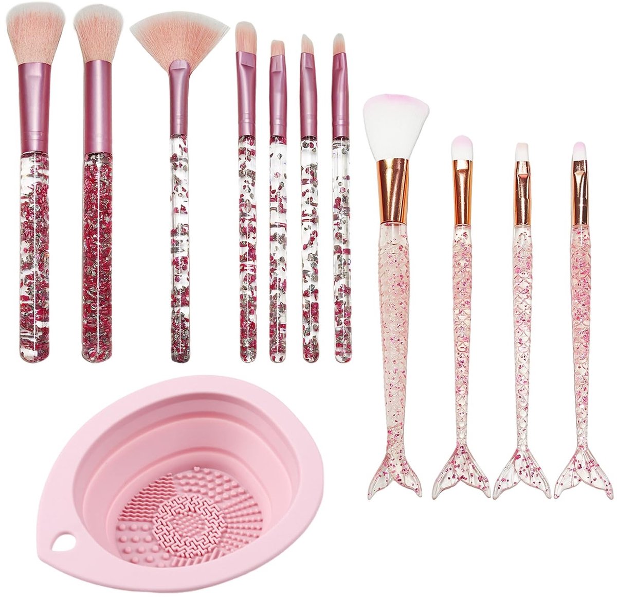 Dailygoods- Make-upkwasten Set 11 Stuks - Make-upborstels - Creatieve Design - Roze - Kunstvezel - Reinigingsschaal