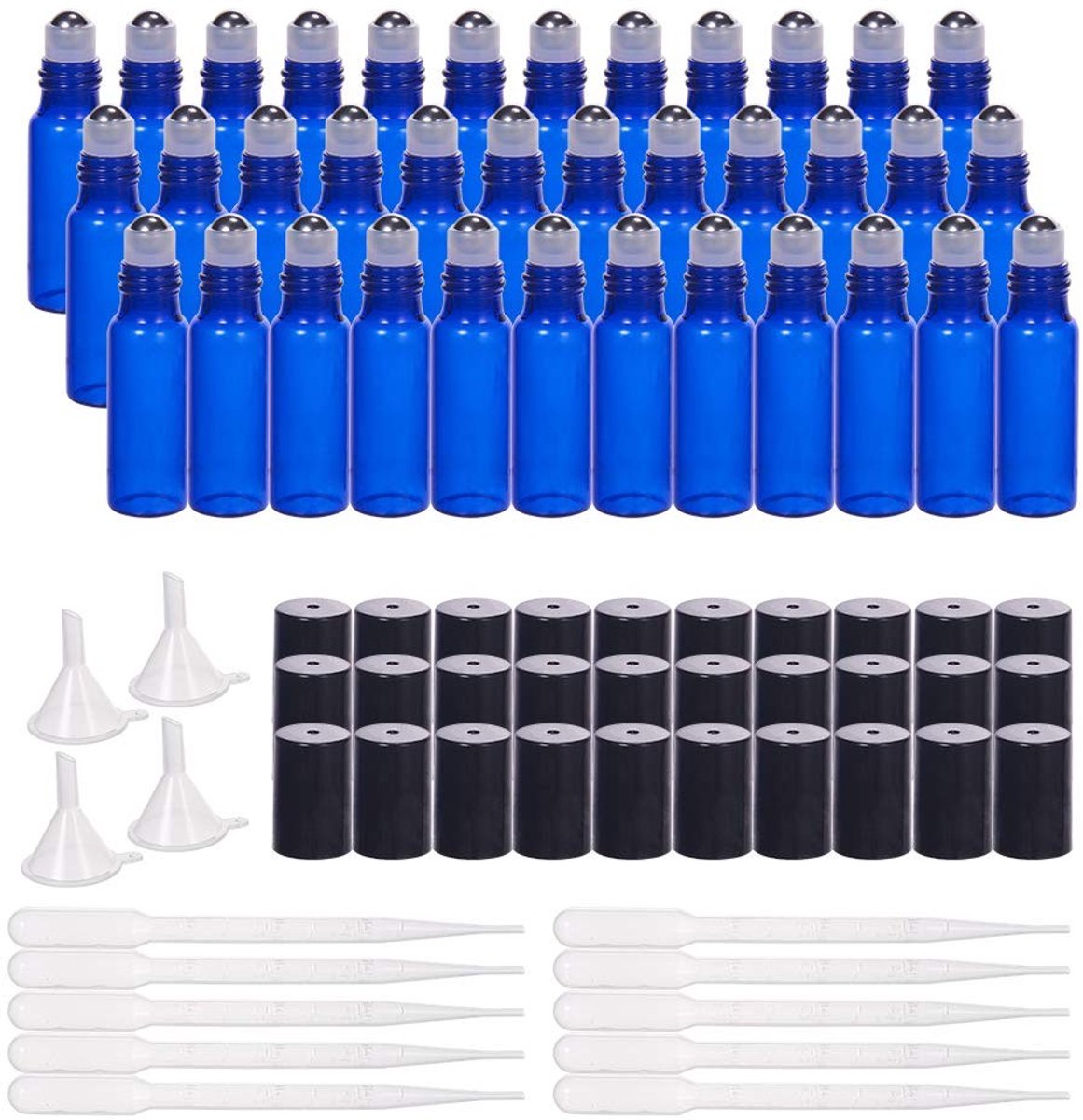 Dailygoods- Flessen 30 stuks - Glazen Rolflessen - Roestvrijstalen Rolballen - Kobaltblauw - 5 ml - Lichtgewicht en UV-bescherming - Rolfles