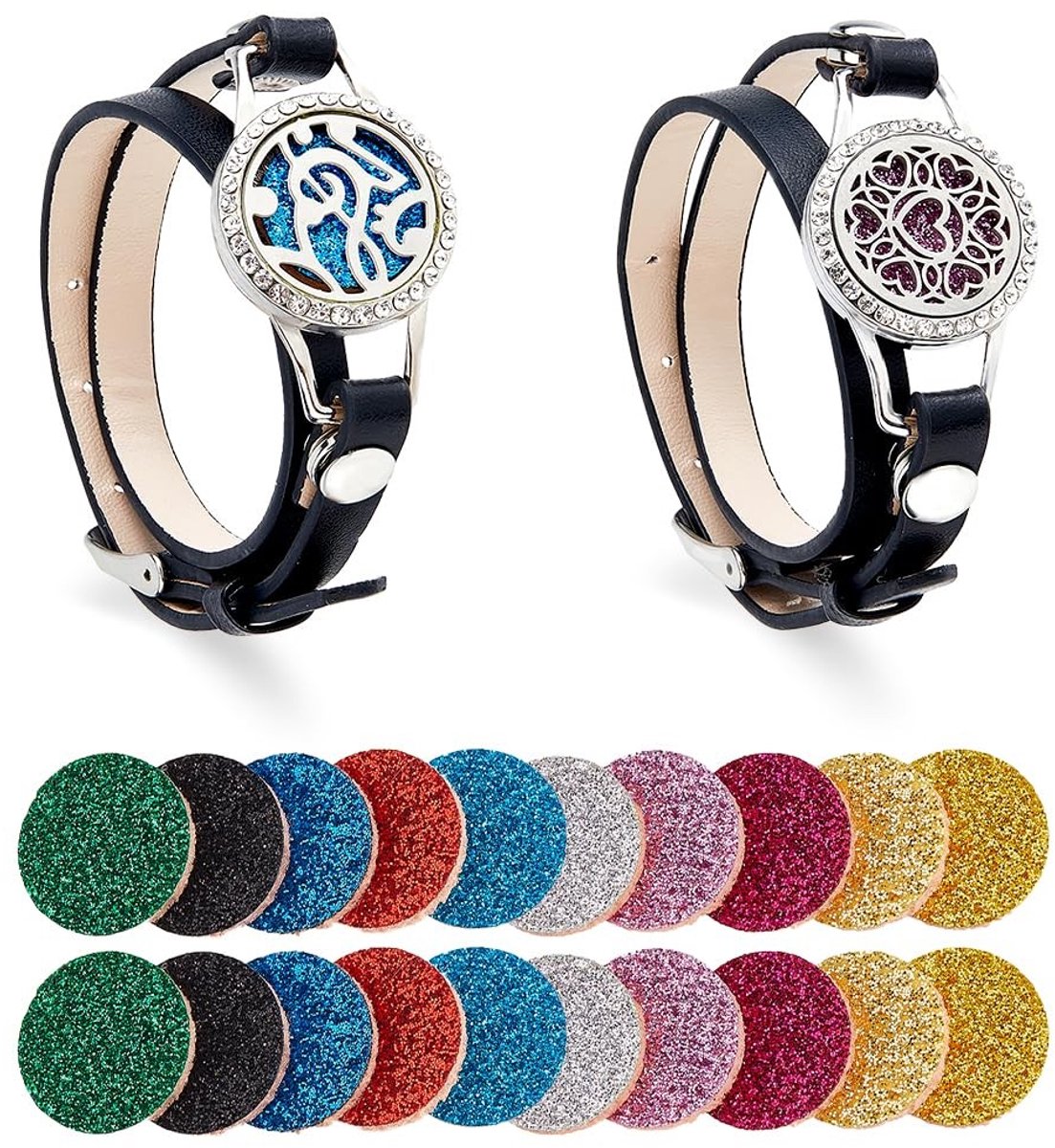 Dailygoods- Parfum Diffuser Armband - 2 Stijlen - Etherische Oliën - Aromatherapie - Kunstleer - Verstelbaar Design - 20 Navulpads