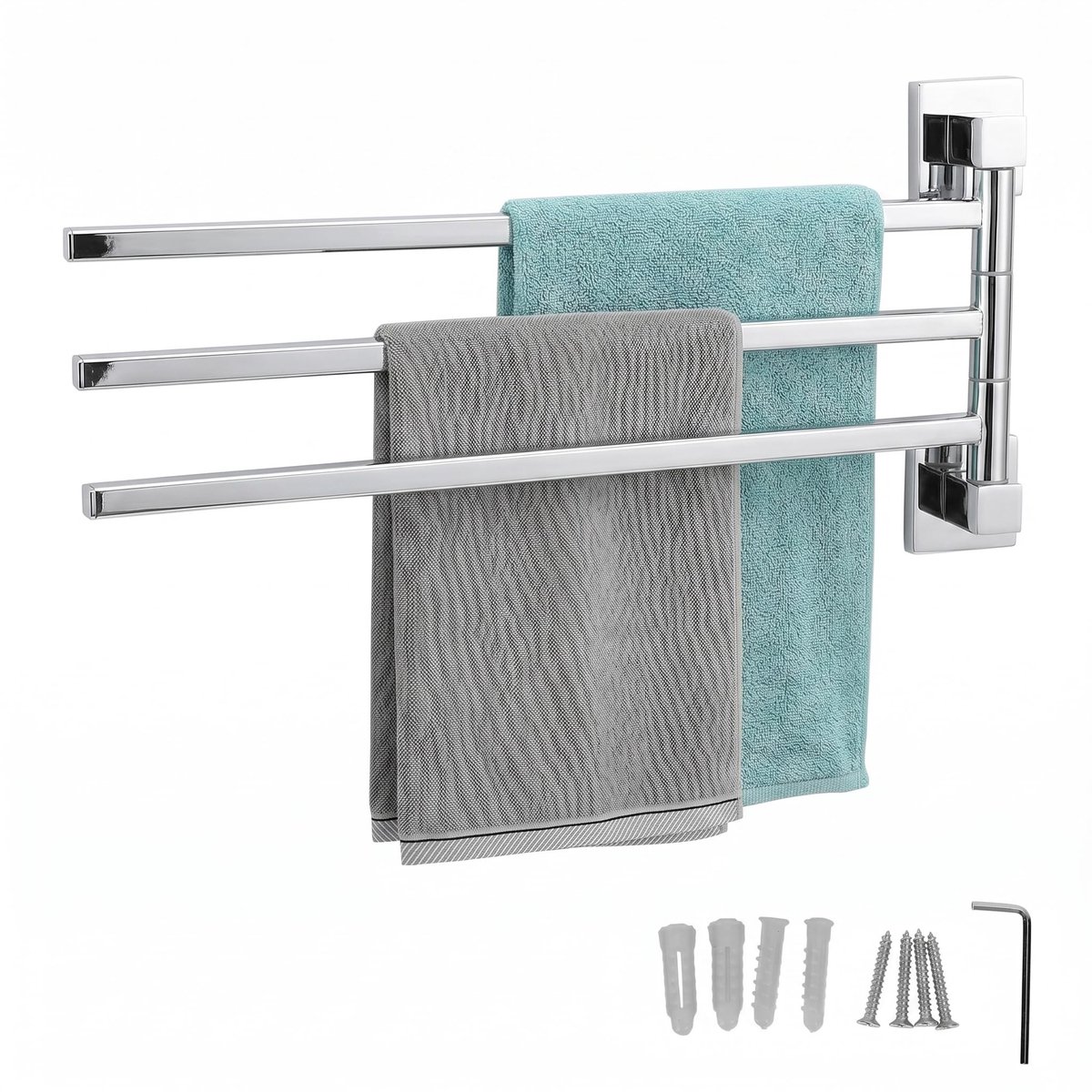 Dailygoods- Handdoekrek Draaibaar 180° - Handdoekhouder Roestvrij Staal - Handdoekrek voor Badkamer - Handdoekrek zonder Boren - Handdoekhouder voor Kleine Ruimtes - Eenvoudig te Installeren