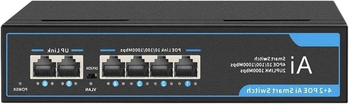 Netwerkswitch Gigabit - PoE Switch - Netwerk Verbinden - VLAN Beveiliging - 4 PoE Poorten - Blauw