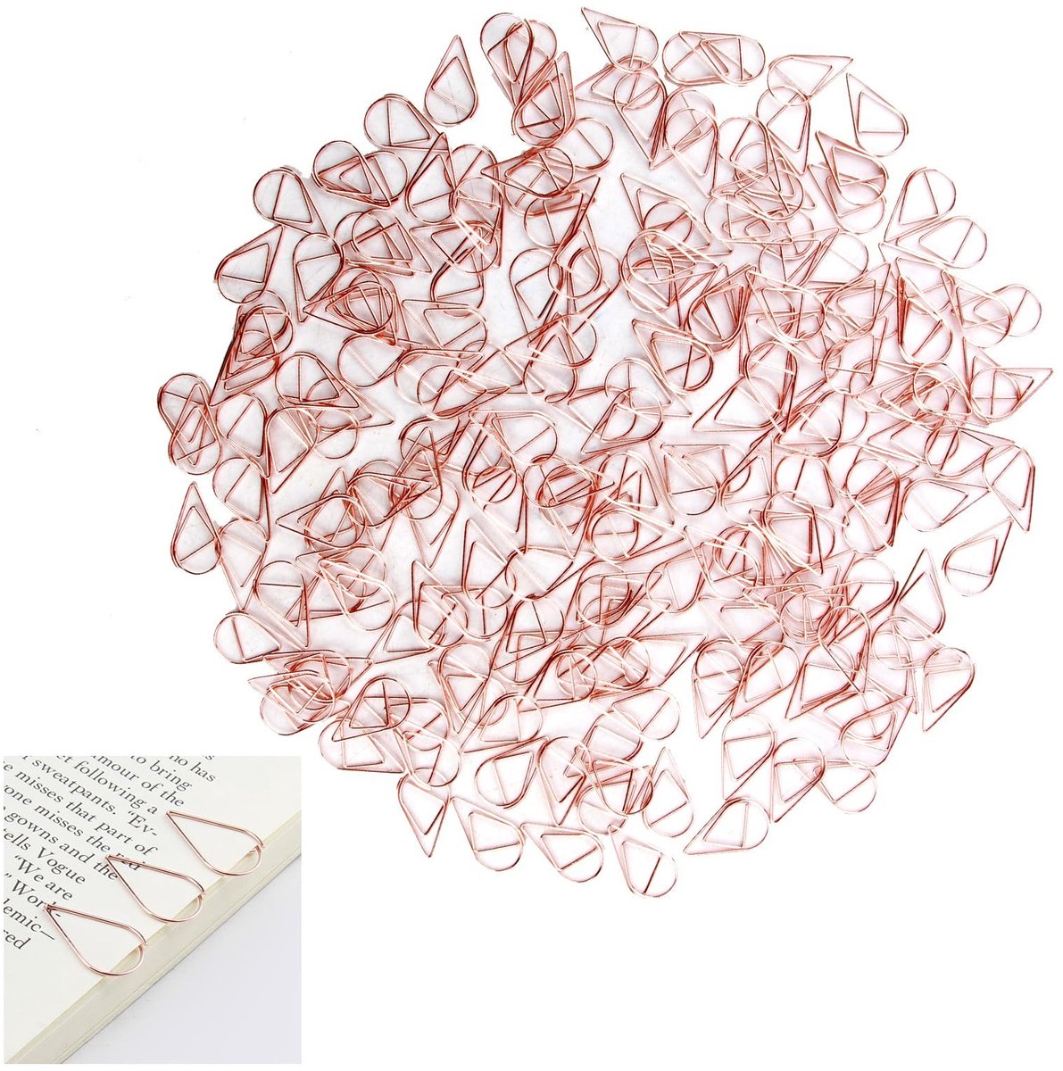 Dailygoods- Papierklemmen 200 stuks - Roségouden Klemmen - Waterdruppelvorm - Robuust Metaal - Stijlvol voor Kantoor en School - Paperclips