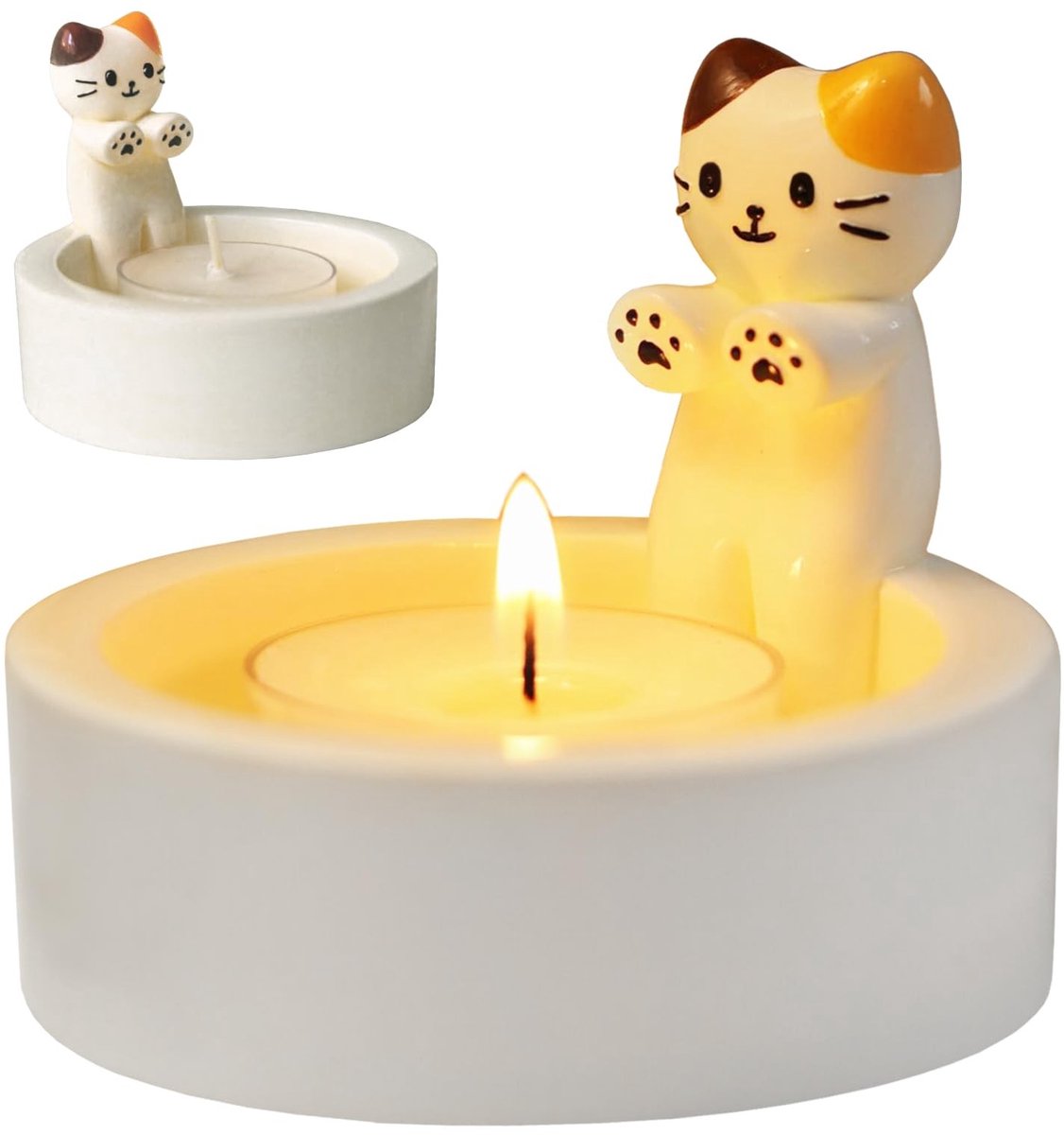 Dailygoods- Kandelaar Schattige Kat - Theelichthouder - Cadeau voor Kattenliefhebbers - Woonkamer Decoratie - Slaapkamer Decoratie - Tafeldecoratie - Kaarsenhouder