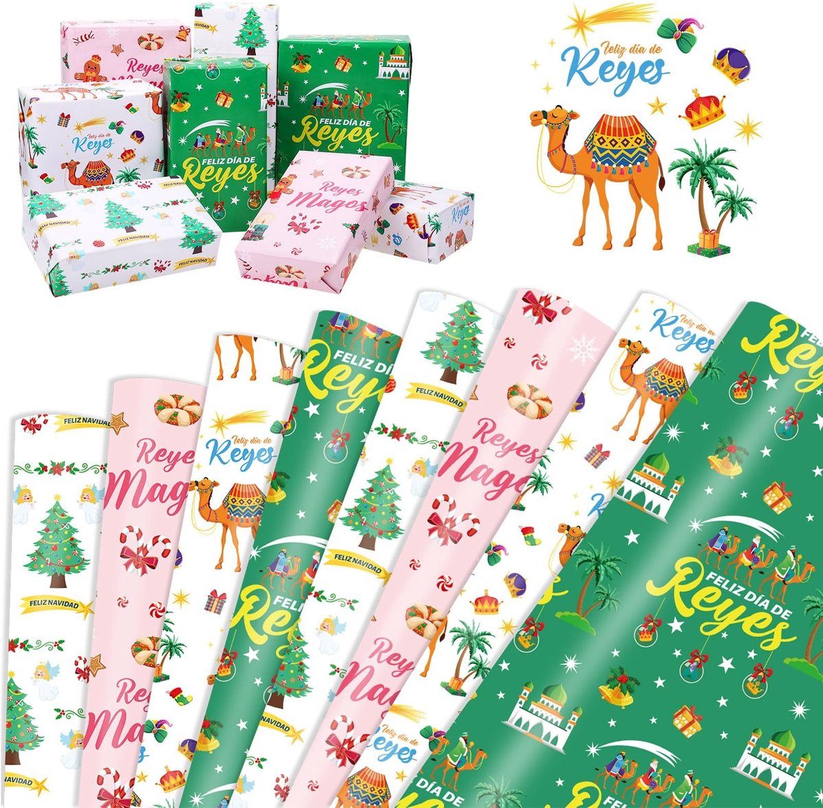 Dailygoods- Cadeaupapier Verjaardag - Cadeaupapier Kinderen - Cadeaupapier Rollen - 8 Stuks - 70 x 50 cm - DIY Papieren - Inpakpapier