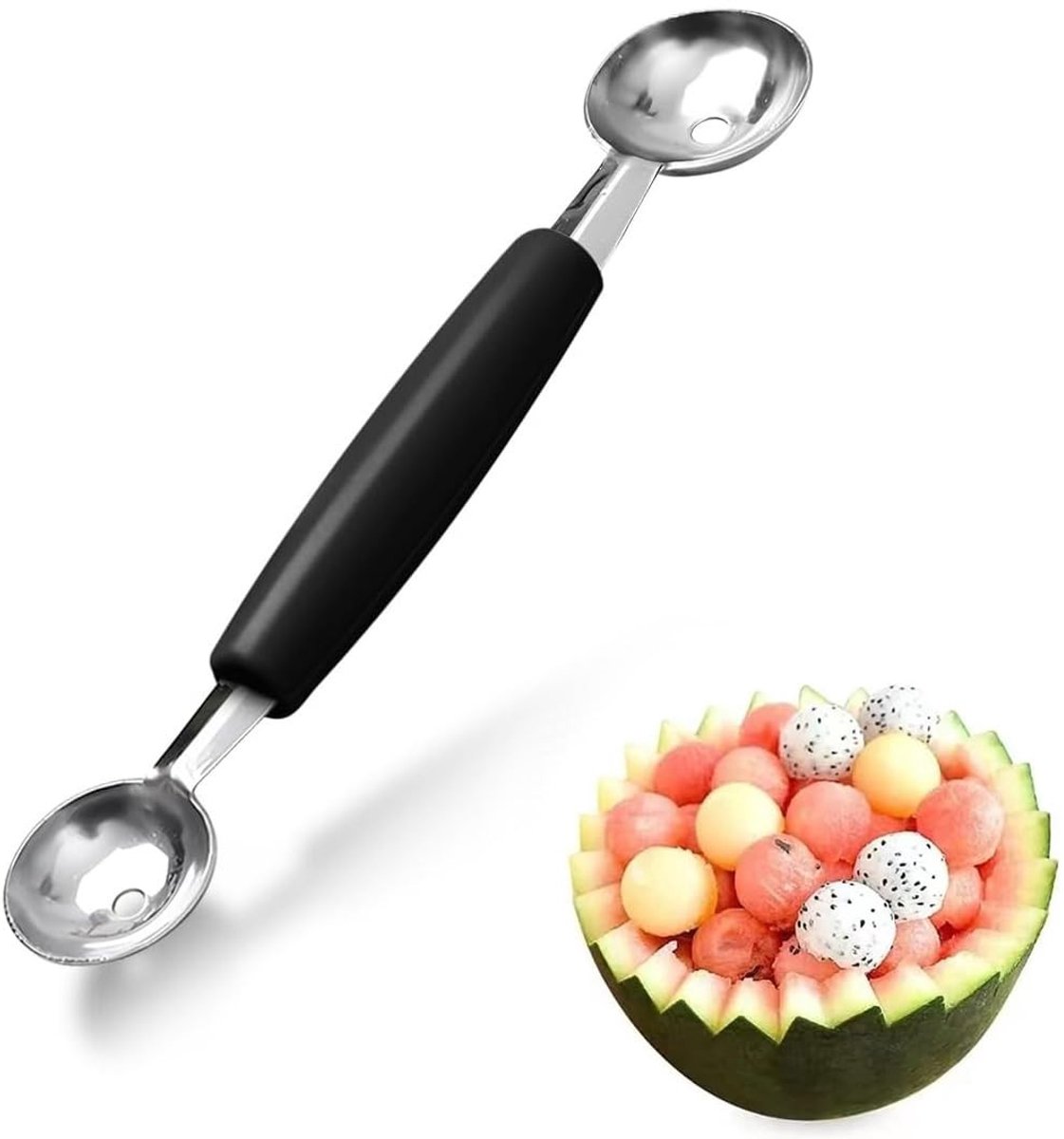 Dailygoods- Ballepel Dubbelzijdig - Roestvrij Staal - Meloenlepel - Fruitlepel - Roomlepel - Vaatwasmachinebestendig - Comfortabele Handgreep
