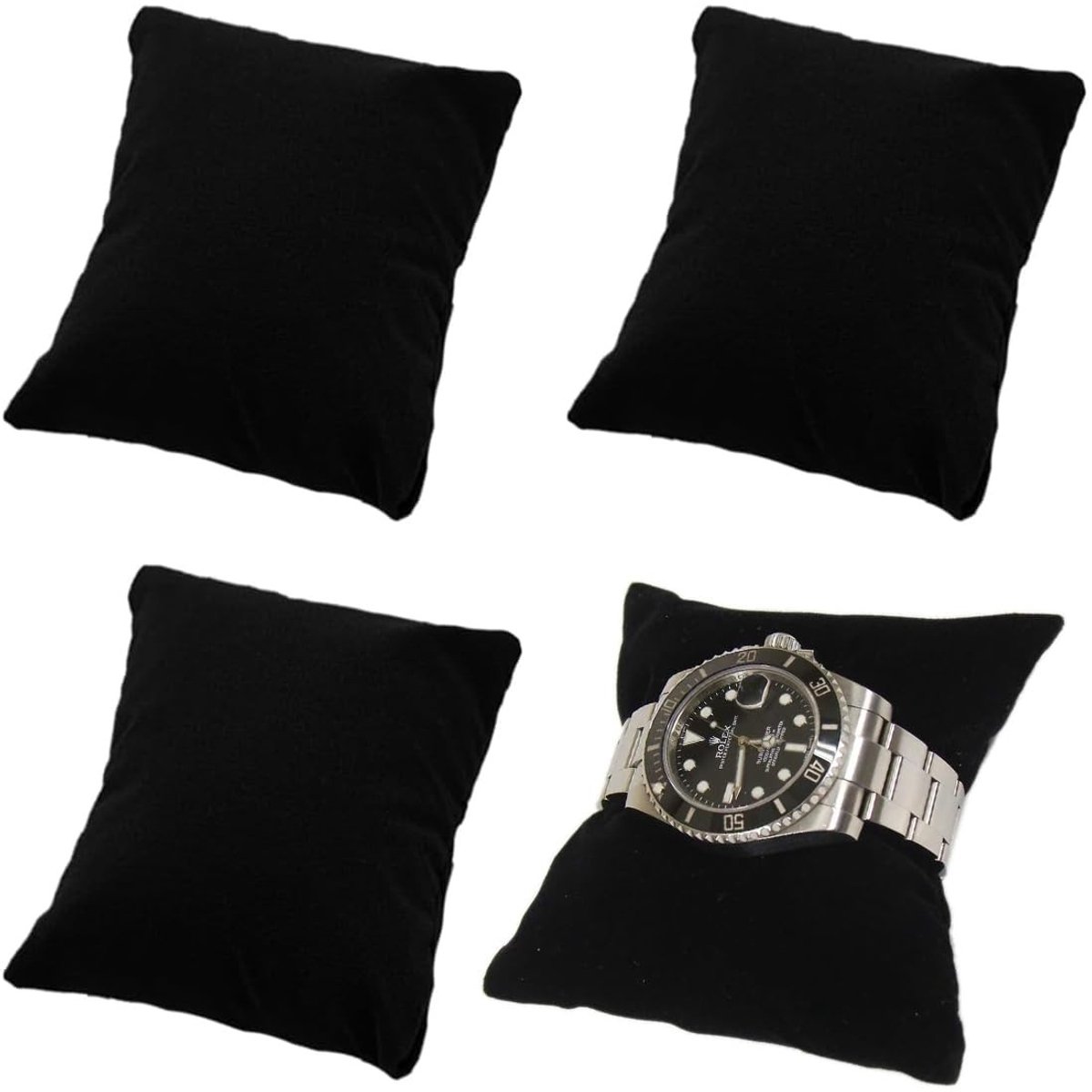 Dailygoods- Kussens voor Horloges - 4 Stuks - Zwart Fluwelen Kussen - Sieradenopslag - Display Organizer - 7 x 8 cm - Hoogwaardig Flanel - Horlogekussen
