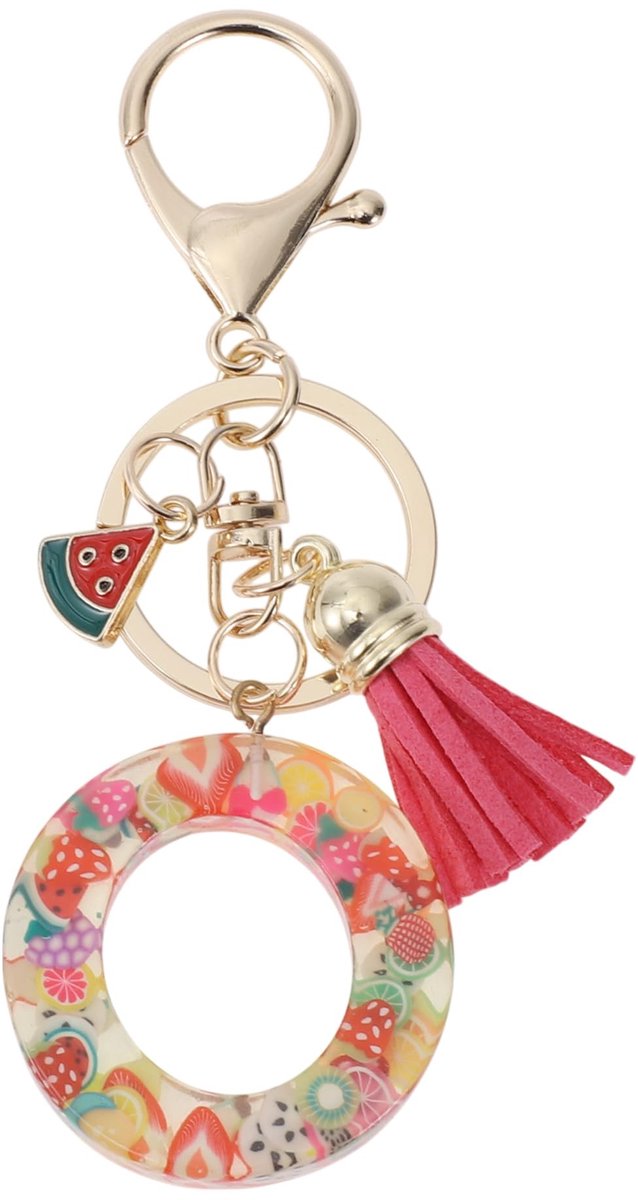 Dailygoods- Sleutelhanger met letter O - Fruitsleutelhanger - Sleutelhanger met kwastje - Sleutelhanger voor volwassenen - Duurzaam harsmateriaal - 9,3 cm lang - Sleutelhanger Met Initialen