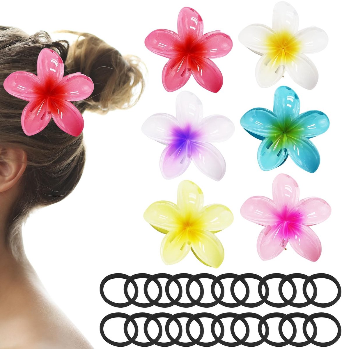 Dailygoods- Haarclip Antislip - Bloemen Design - 6 Stuks - Duurzaam - Haaraccessoires Dames - Inclusief 20 Haarelastiekjes - Haarspeld