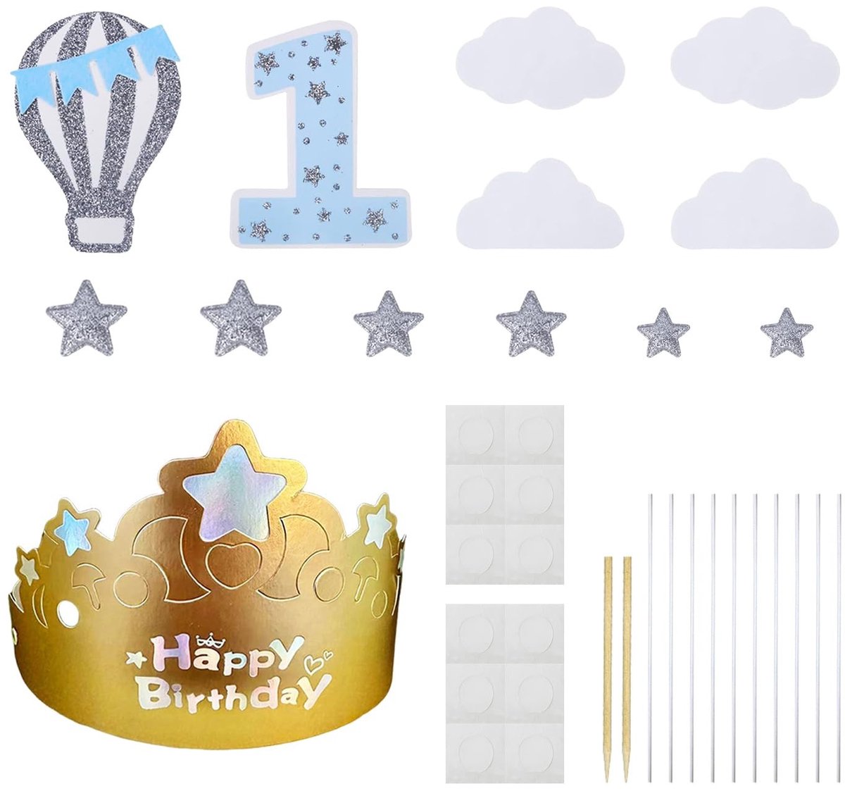 Dailygoods- Wenskaarten Set - 12 Stuks Verjaardagskaarten - Gouden Taartdecoratie - Creatieve Accessoires - Papier - Multi-size