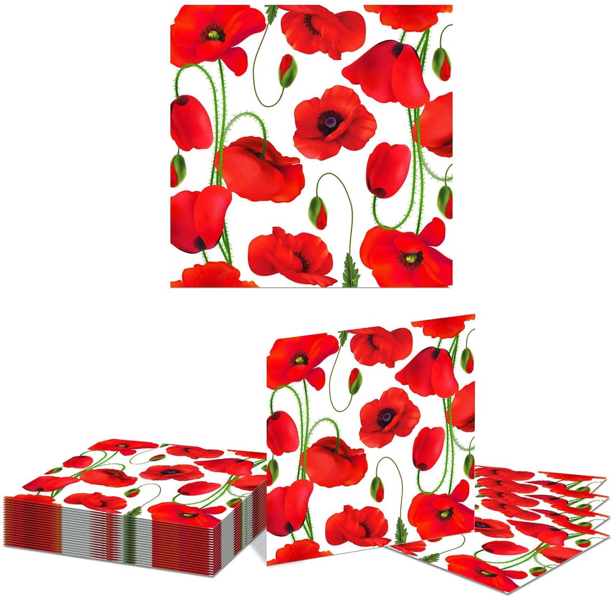 Dailygoods- Servetten Papieren 20 Stuks - Klaproos Motief - Wegwerp Servetten - Feestdecoratie - Lente/Zomer Versiering - Ideaal voor Herfst