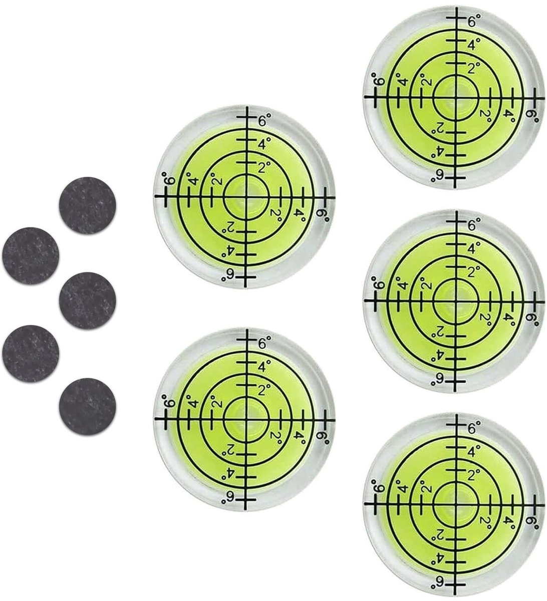 Dailygoods- Waterpas Klein - 5 Stuks Ø 32 mm - Precisiewaterpas - Zelfklevende Magneten - Lichtgewicht - Handig Formaat - Libelle