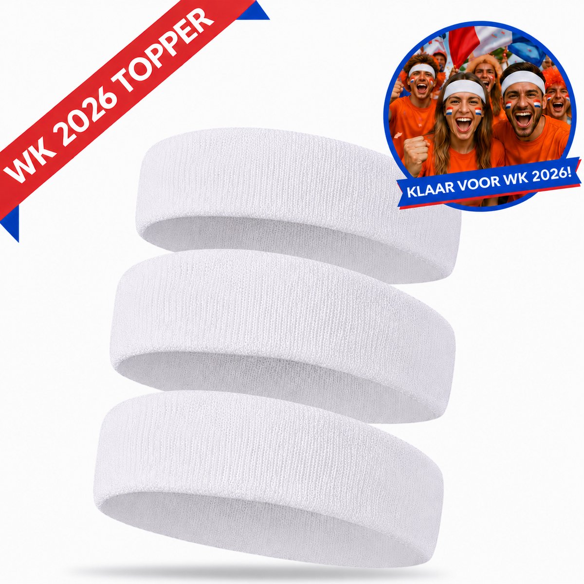 Hypify® | Hoofdband | Wit | 3-PACK | One size | Zweetband | Haarband | WK2026