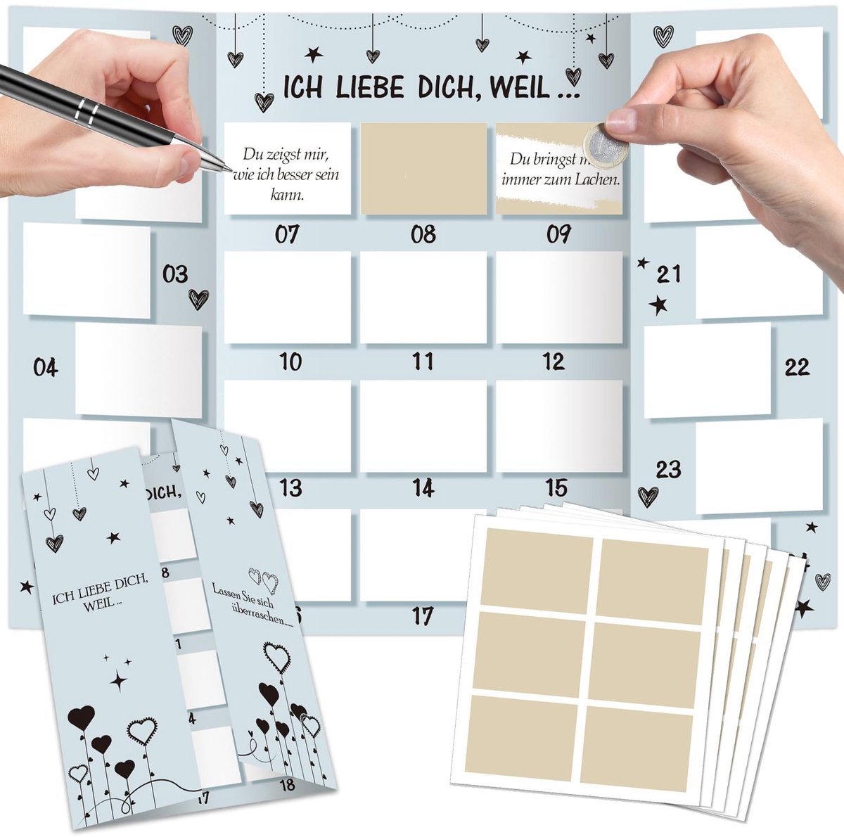 Dailygoods- Adventskalender met tekst "Ich liebe dich" - Kerstkalender voor Vriendin/Vriend - Adventskalender voor Hem/Man - Adventskalender voor Partner - Meerkleurig - Zelf Maken