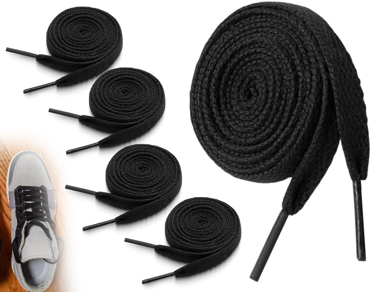 Dailygoods- Veters 120 cm - Elastische Veters - Veters Wandelschoenen - Veters Sneakers - Veters Zwart - 8 mm Breed - Schoenveters