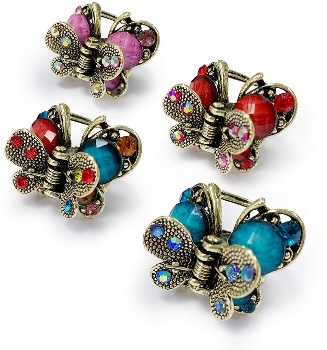 Dailygoods- Haarclip Retro - Vlinder Haarclip - Antislip Haaraccessoires - Mini Haarspelden - 4 Stuks - Duurzaam Metaal met Strass Steentjes - Haarspeld