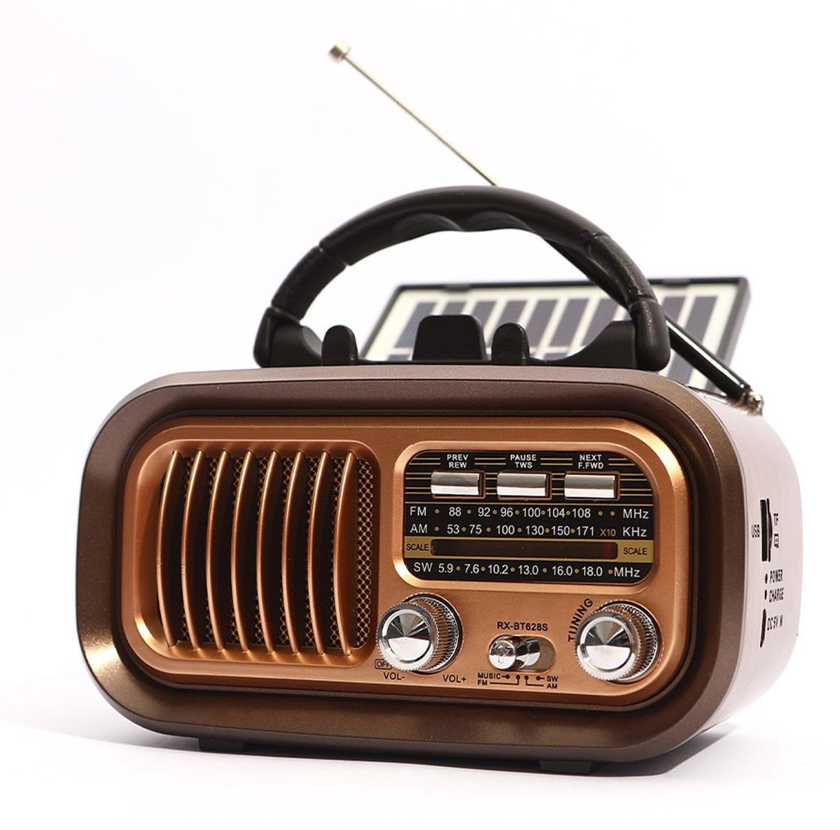 Dailygoods- Vintage Radio - Retro AM/FM/SW - Draagbare Radio met Luidspreker - Zonne-energie Powerbank - 1200 mAh Batterij - Eenvoudige Bediening
