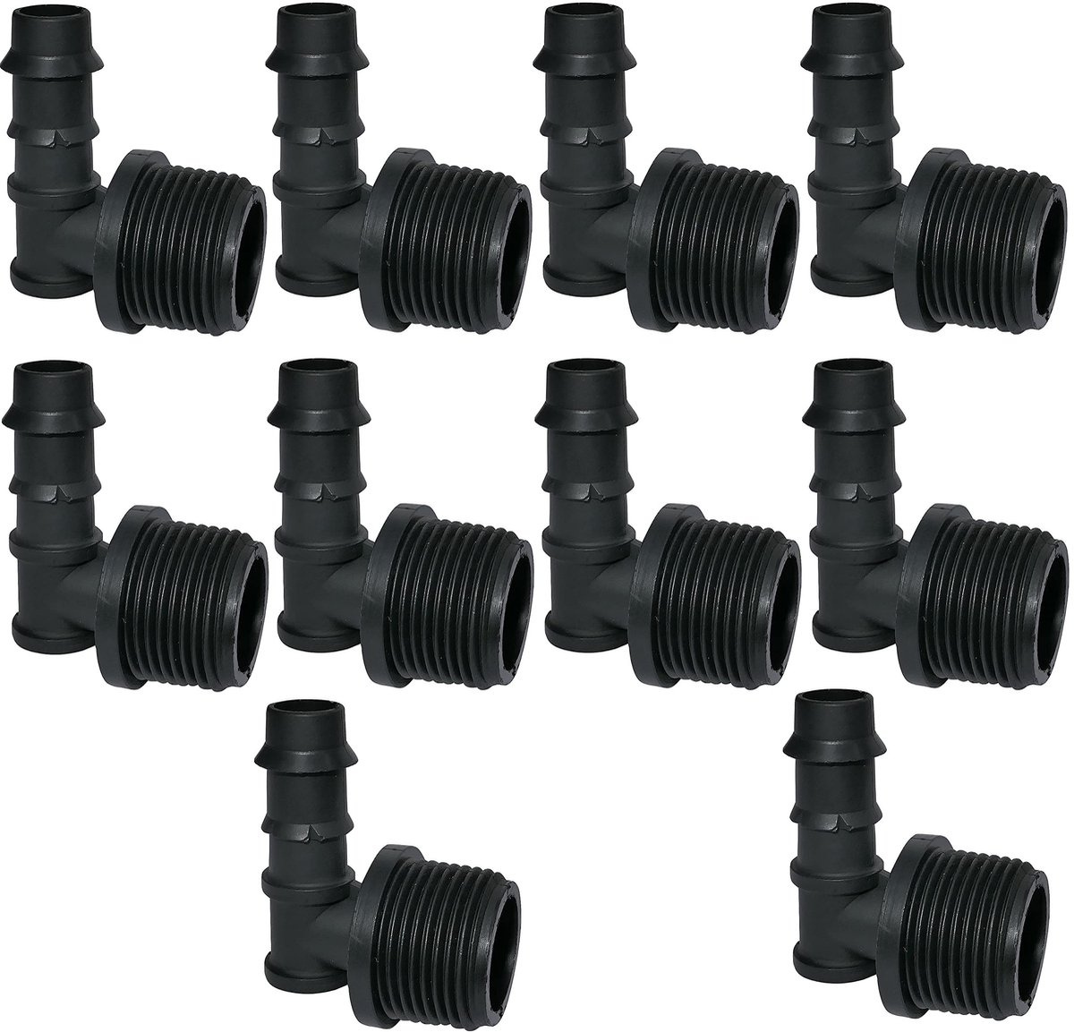 Dailygoods- Hoekverbindingen 10 stuks - Geribbeld - Ø 16 mm x 3/4 inch - Buitendraad - Druppelirrigatie - Kunststof, duurzaam materiaal - Slangaansluiting