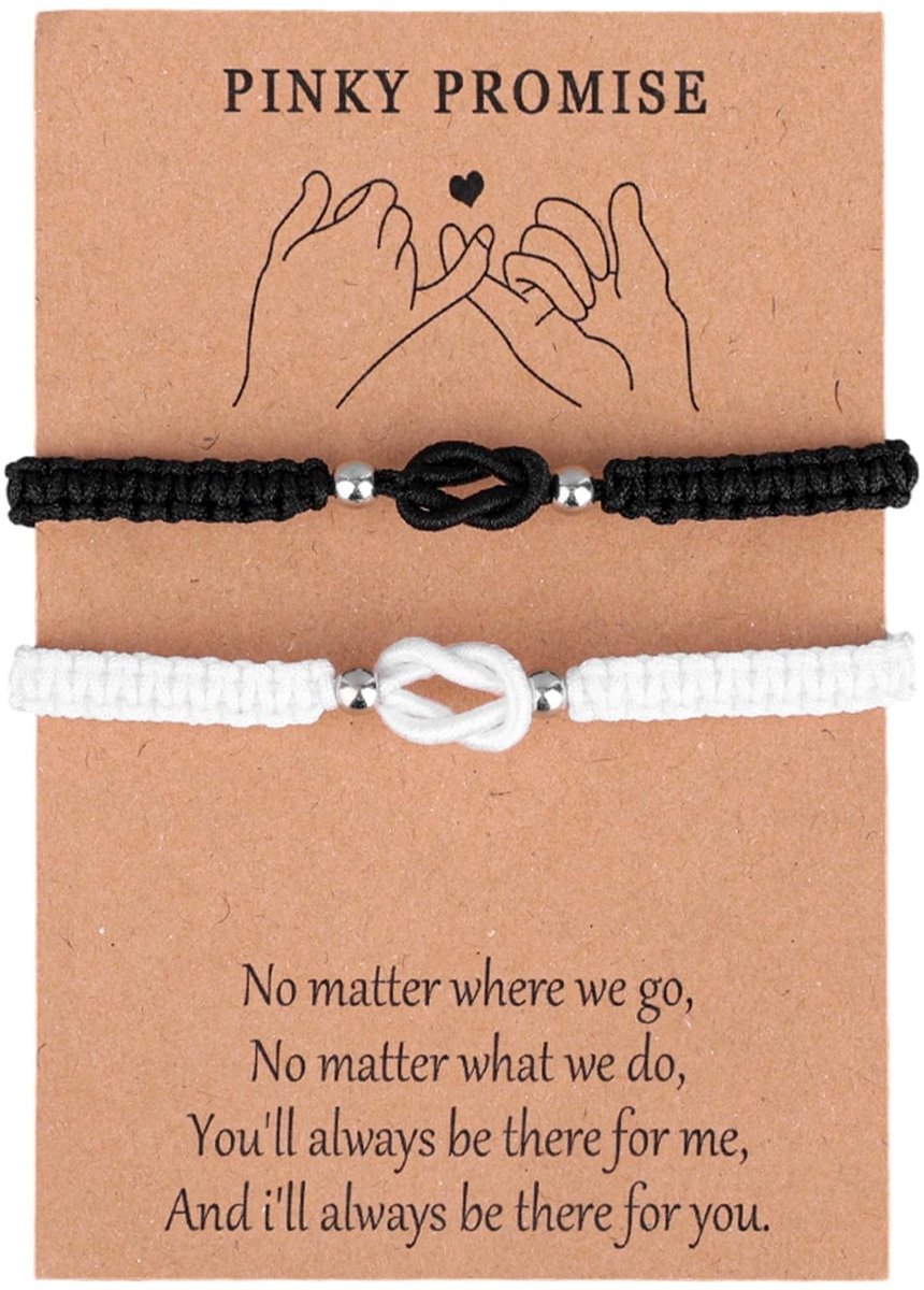 Dailygoods- Armbanden Koppels - Verstelbare Armbanden - Liefdesknoop Armbanden - Zwart/Wit - 2 Stuks - Relatie Sieraden - Koppelarmbanden