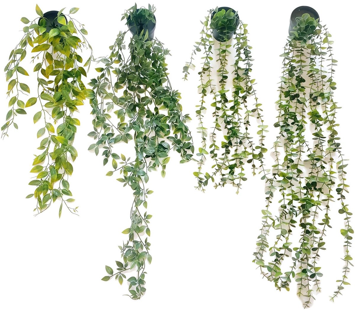 Dailygoods- Hangplant Kunstmatig - 4 Stuks - Kunstplanten met Potten - UV-bestendig - Waterdicht - 60/65/80/83 cm Hoogte - Nepplant