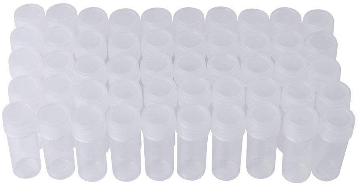 Dailygoods- Monsterfles 100 stuks - Kleine Reageerbuis - Opbergcontainer - Diameter 14 mm - Hoogte 40 mm - Niet-giftig en Hygiënisch