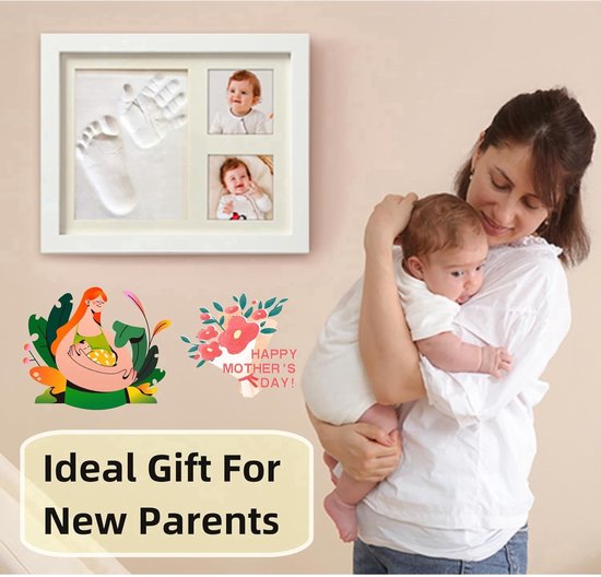 klei afdruk baby - Baby fotolijstje met Gipsafdruk Voet en Hand - TENZHVXI® - 23 x 28cm - Koester Speciale Momenten - Veilige Klei - Drie Aparte Vakjes, Met Fotolijstje voor 2 Foto's - Doop of Verjaardag - Wit van TENZHVXI — afbeelding 5