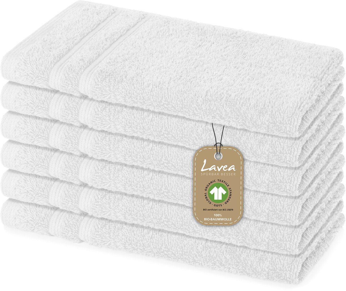 Lavea® 6 Gastendoekjes 30x50 cm van 100% biologisch katoenen badstof, zacht en absorberend, voor thuis, hotel en spa – ook ideaal als gezicht- en handdoekje – Wit