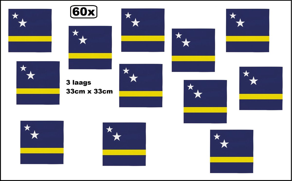 60x Curacao Luxe Servetten 33cmx33cm - 3 laags - WK 2026 Curacao voetbal thema feest