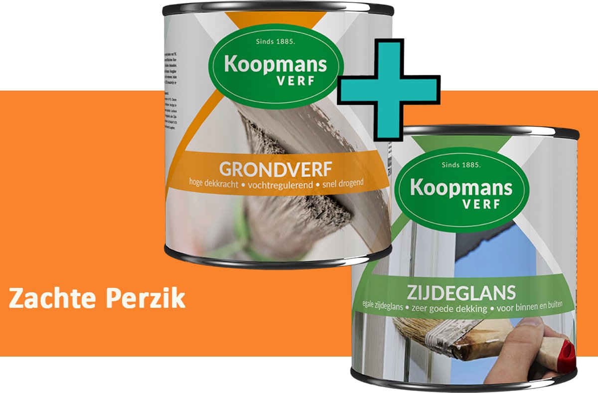 Koopmans Grondverf en Zijdeglans Lakverf - set geschikt voor hout en metaal – Zachte Perzik – 2x – 2,5 l