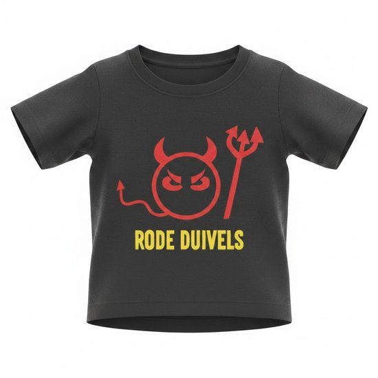 T-shirt Kinderen "Rode Duivels" EK WK Voetbal Europees Wereld Kampioen Kampioenschap | korte mouw | Zwart/rood/geel | maat 98/104 (XXS)