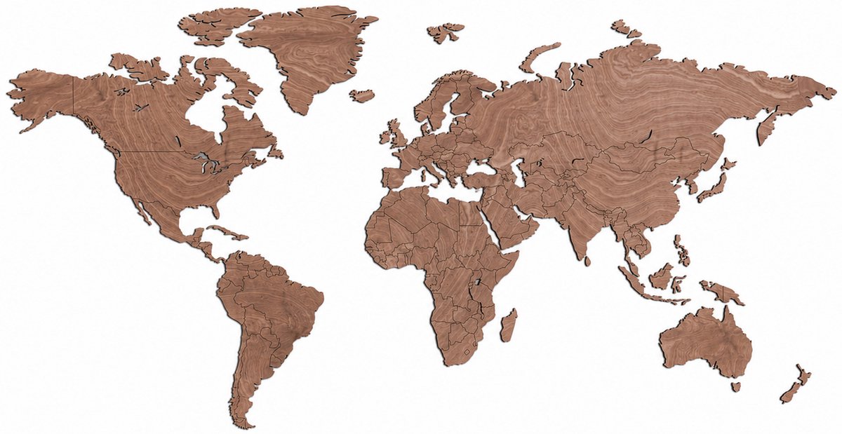 Houten wanddecoratie - Wooden wall decoration | Wereldkaart 150 x 74cm World map | Donker hout - Dark wood | Muurdecoratie - Wall art - Atlas - Aarde - Continenten - Reizen - Wereldreis