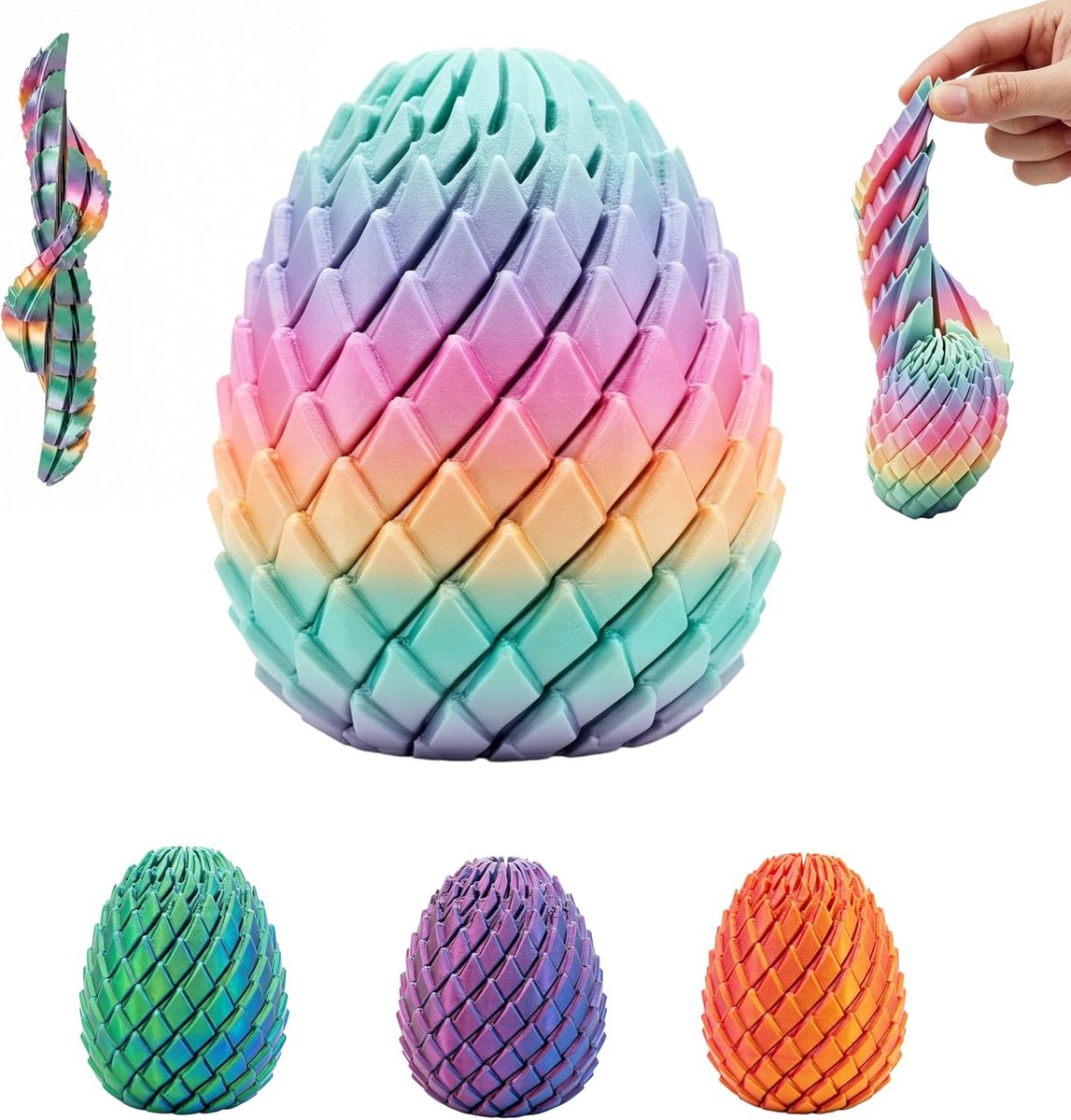 Oneay 3D Geprint Draak Ei Friemelspeelgoed – Draaibare Fidget Toy voor Focus en Ontspanning, Sensorisch Stress Speelgoed voor Kinderen en Volwassenen, Regenboog