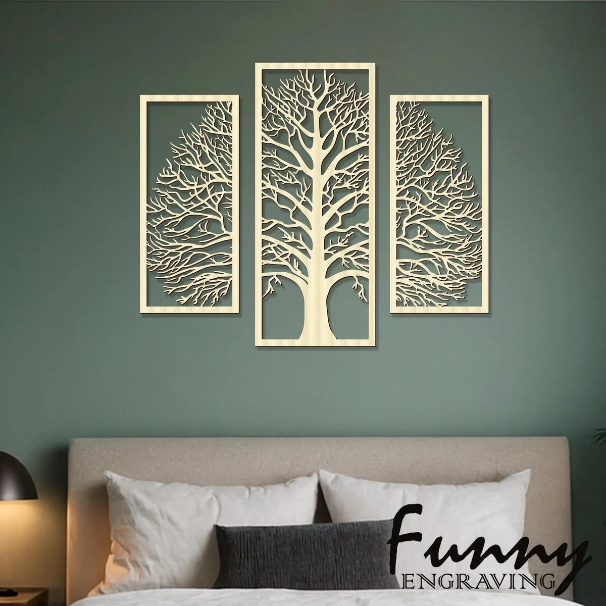 Levensboom Wanddecoratie Hout – 3 Panelen MDF Wandkunst – Moderne Boom Muurdecoratie – 90 x 60 cm