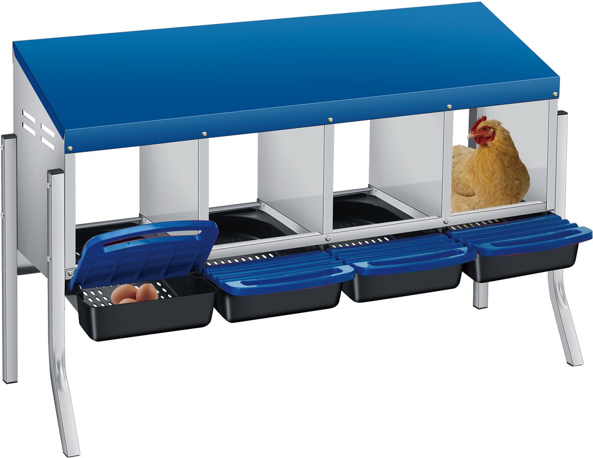 Kippenlegnest - Nistkast voor Kippen - Voor Buiten en Pluimvee - 106x34x70 cm - 4 Afdelingen - Vrijstaand met Poten - Blauw