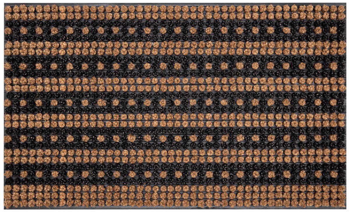 Hamat Boutique Stripes and Dots 45 x 75 cm - Kokosmat - Deurmat Binnen en Buiten - Kokos Deurmat - Rubberen Onderzijde Zwart