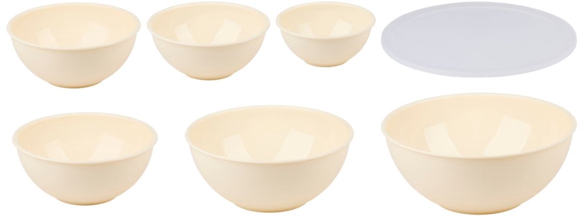 alpina Mengkommen Set 7 Delig - Beslagkom met Deksel met 6 Formaten - Mengkom voor Mengen en Bewaren - Kommen Set BPA Vrij Magnetron en Vaatwasserbestendig - 250 tot 5250 ml