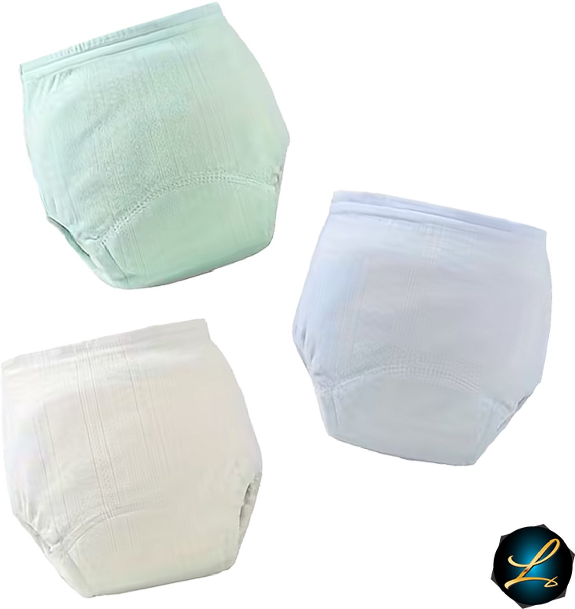 3-delige Set Zachte Katoenen Effen Trainingsluiers / Oefenbroekjes / Zindelijkheidsbroekjes voor Baby’s en jonge kinderen - Duurzaam, Ademend Wasbaar - Blauw Groen Wit - Maat 100
