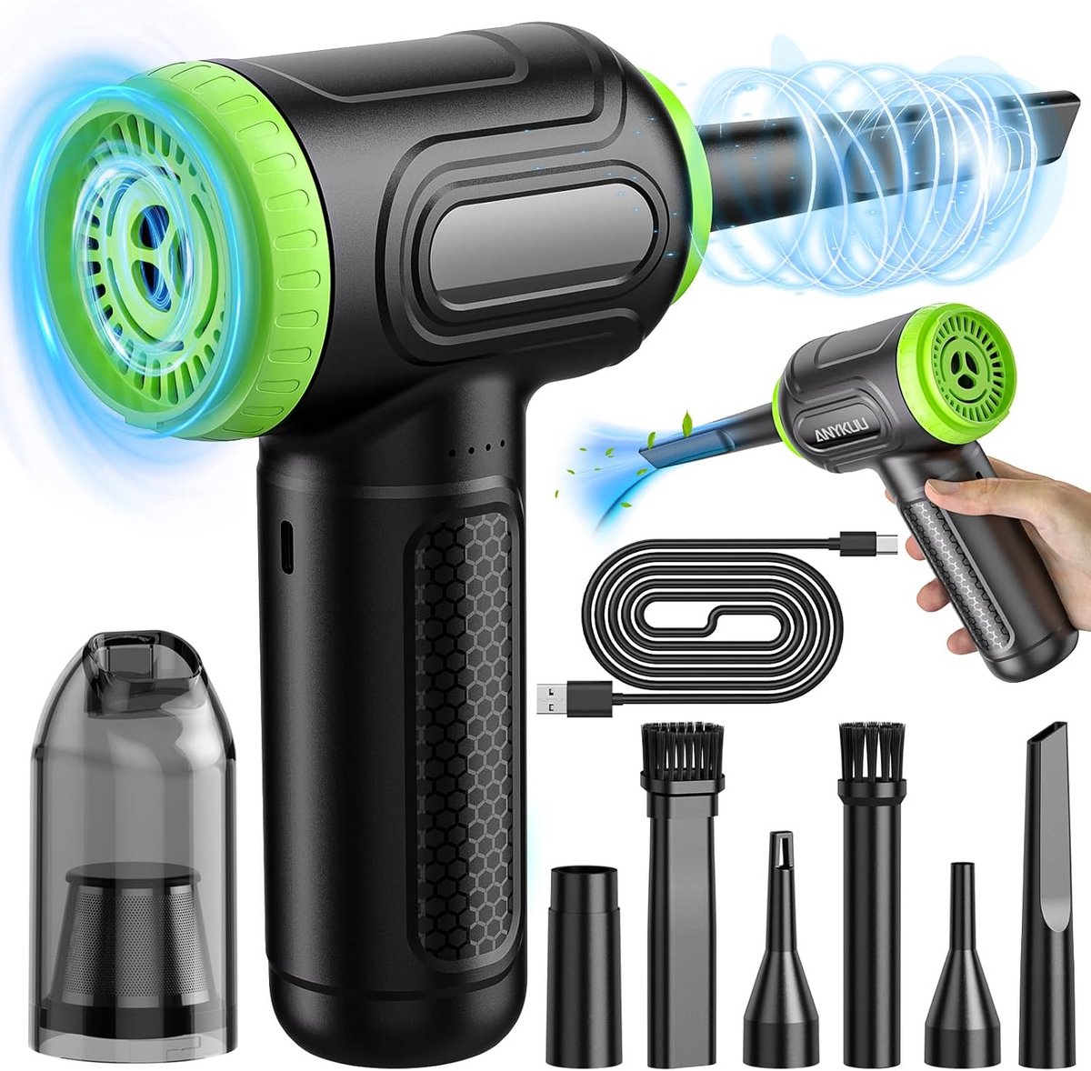 Elektrische Bladblazer - Stofzuiger - Apparaten Reinigen - 2-in-1 Zuigen en Blazen - 7600 mAh - Zwart Groen