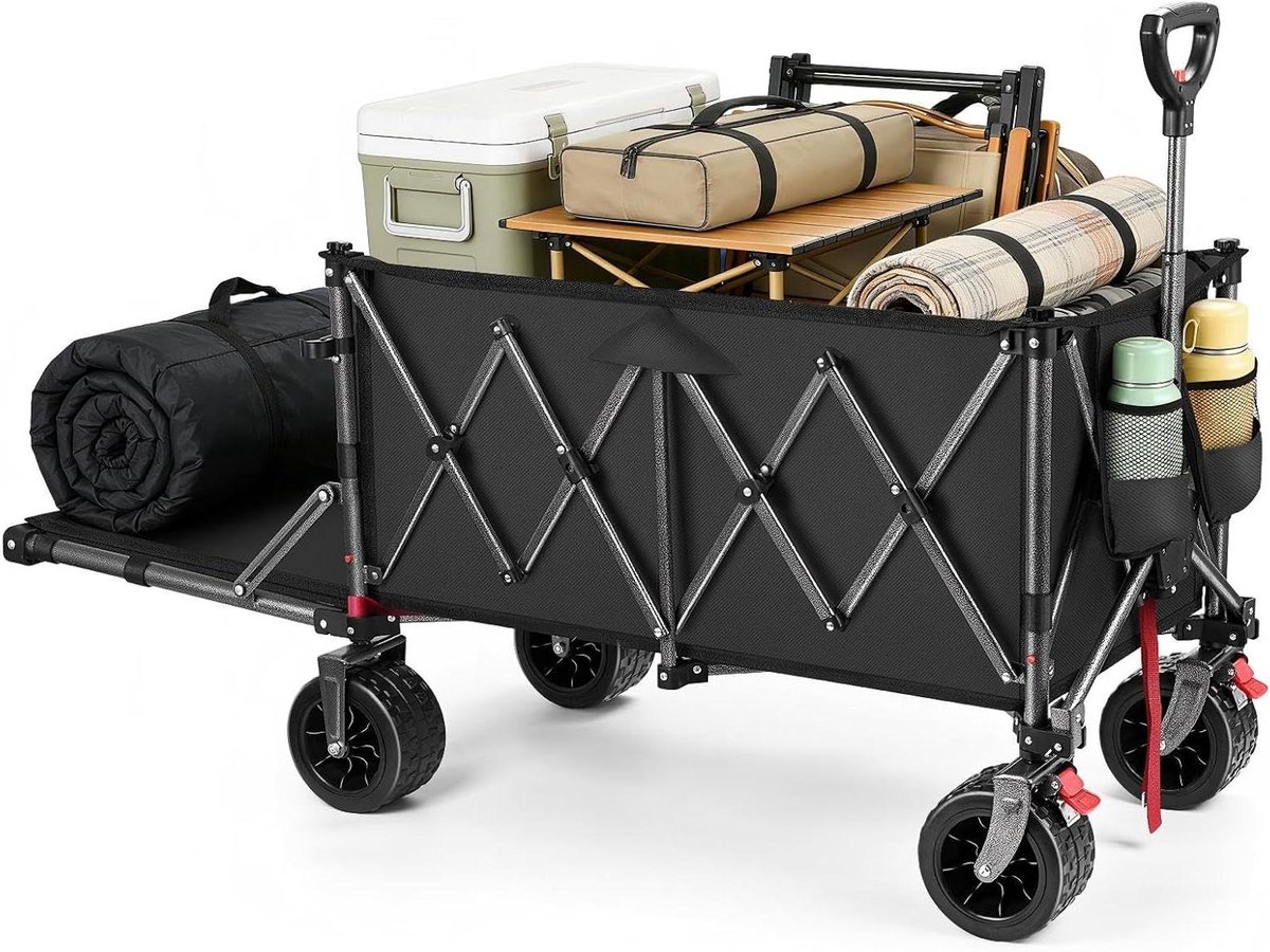 Transportkar Inklapbaar - Handige Trolley - Boodschappen Vervoeren - Met Parkeerrem - 120 kg Draagkracht - Zwart